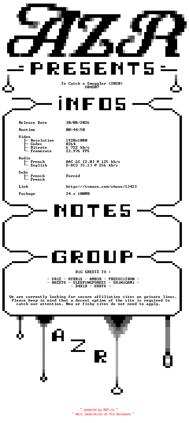 NFO for the release To.Catch.a.Smuggler.2020.S04E07.DOC.MULTi.1080p.WEB.H264-AZR by AZR