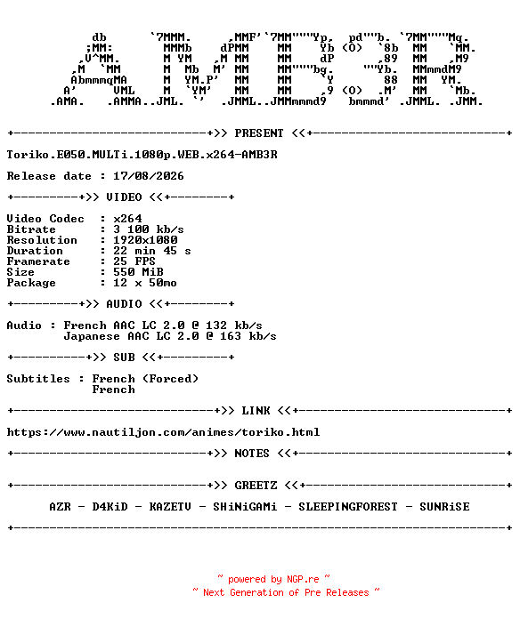 NFO for the release Toriko.E050.MULTi.1080p.WEB.x264-AMB3R by AMB3R