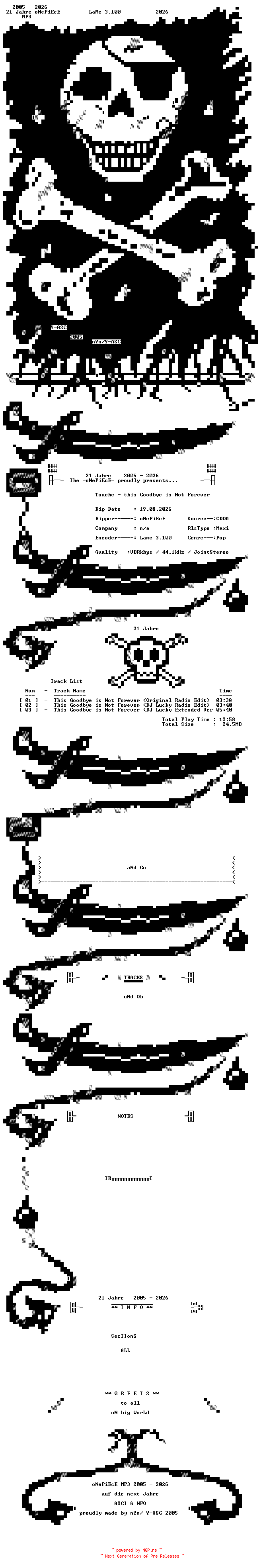 NFO for the release Touche-This_Goodbye_is_Not_Forever-CDM-1998-oNePiEcE by oNePiEcE