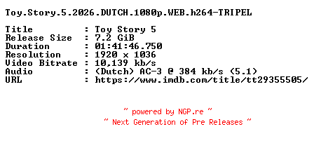 NFO for the release Toy.Story.5.2026.DUTCH.1080p.WEB.h264-TRIPEL by TRIPEL