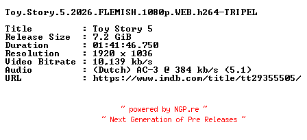 NFO for the release Toy.Story.5.2026.FLEMISH.1080p.WEB.h264-TRIPEL by TRIPEL