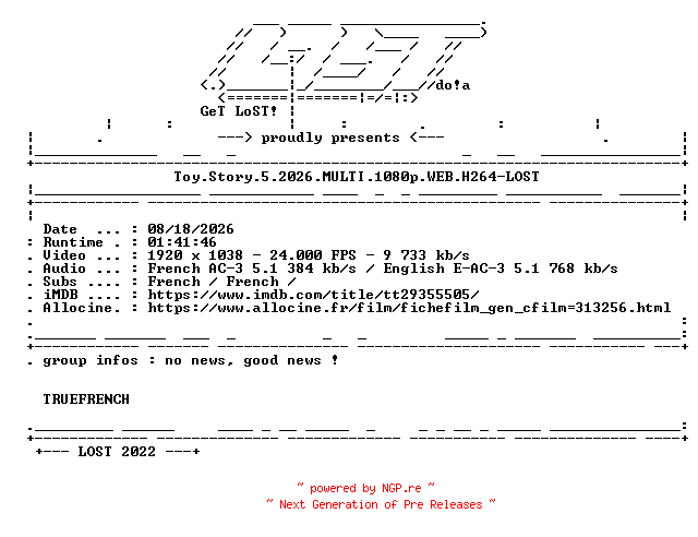 NFO for the release Toy.Story.5.2026.MULTI.1080p.WEB.H264-LOST by LOST