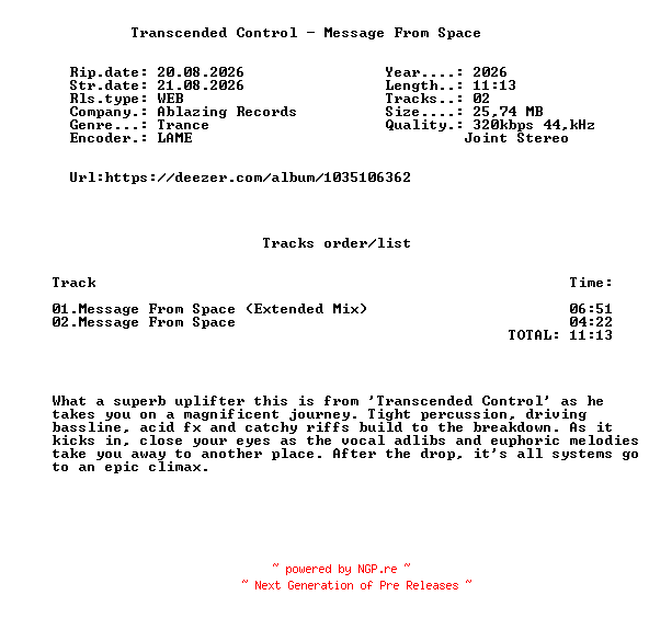 NFO for the release Transcended_Control_-_Message_From_Space-(ABL359)-WEB-2026-FMC by FMC