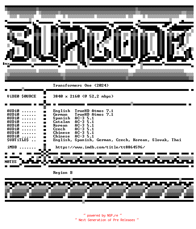 NFO for the release Transformers.One.2024.COMPLETE.UHD.BLURAY-SURCODE by SURCODE