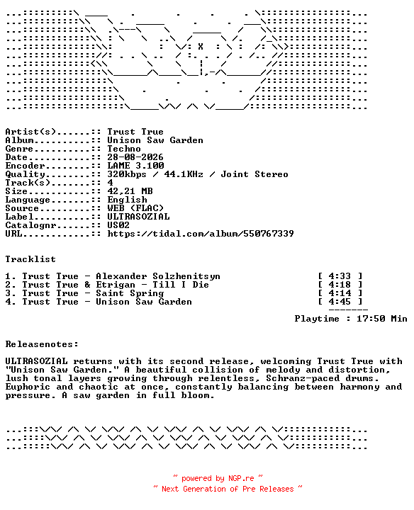 NFO for the release Trust_True-Unison_Saw_Garden-US02-WEB-2026-WAV by WAV