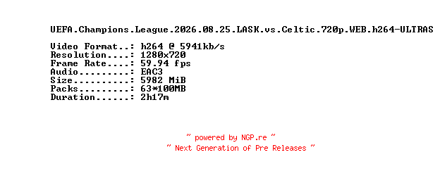 NFO for the release UEFA.Champions.League.2026.08.25.LASK.vs.Celtic.720p.WEB.h264-ULTRAS by ULTRAS