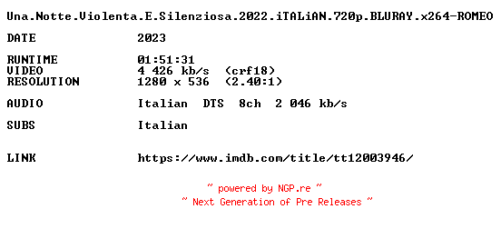 NFO for the release Una.Notte.Violenta.E.Silenziosa.2022.iTALiAN.720p.BLURAY.x264-ROMEO by ROMEO
