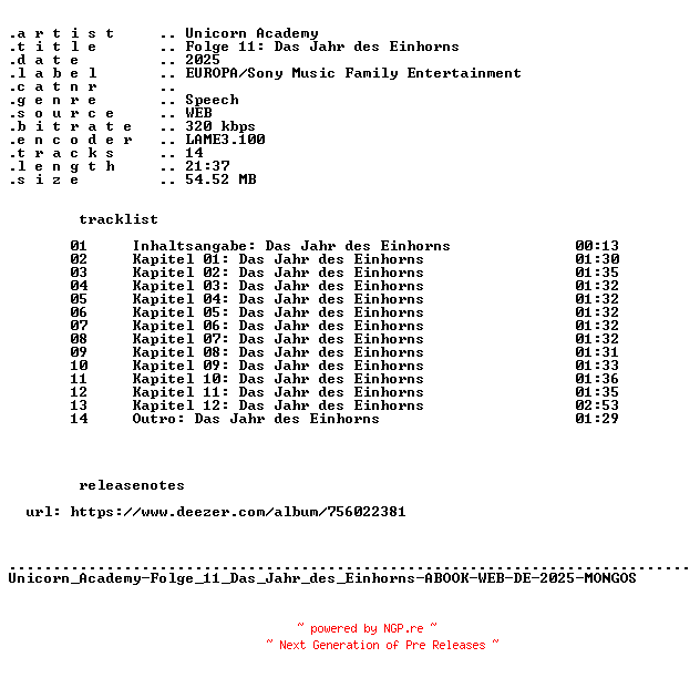 NFO for the release Unicorn_Academy-Folge_11_Das_Jahr_des_Einhorns-ABOOK-WEB-DE-2025-MONGOS by MONGOS
