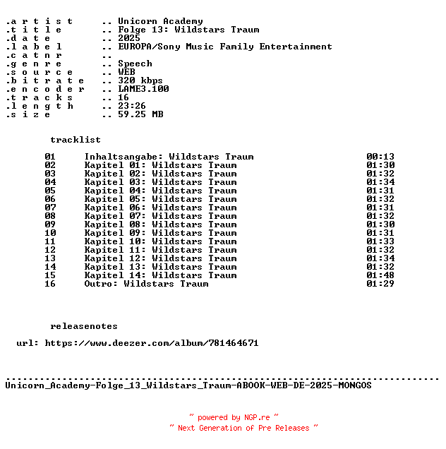 NFO for the release Unicorn_Academy-Folge_13_Wildstars_Traum-ABOOK-WEB-DE-2025-MONGOS by MONGOS