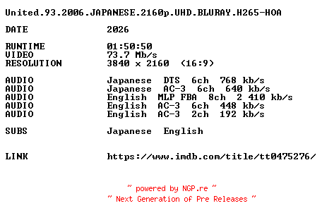 NFO for the release United.93.2006.JAPANESE.2160p.UHD.BLURAY.H265-HOA by HOA