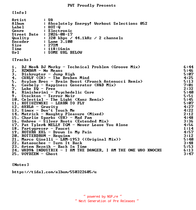 NFO for the release VA-Absolutely_Energy_Workout_Selections_052-WEB-2026-PWT by PWT