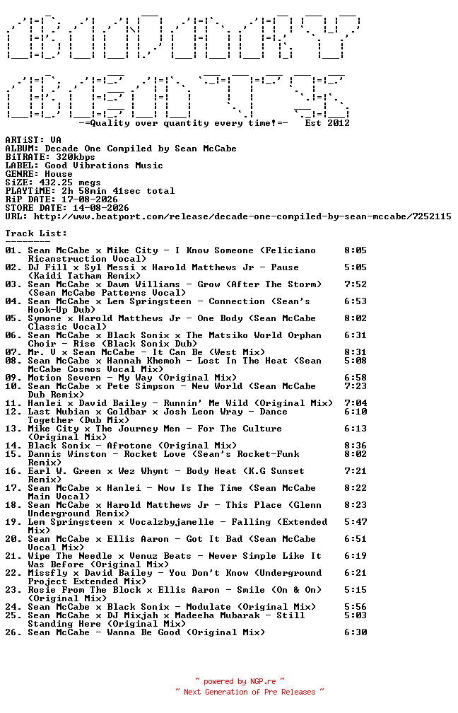NFO for the release VA-Decade_One_Compiled_By_Sean_McCabe-(GVM063)-WEB-2026-BB by BB
