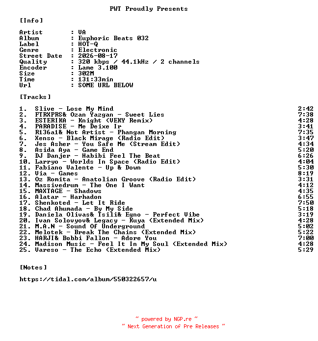 NFO for the release VA-Euphoric_Beats_032-WEB-2026-PWT by PWT