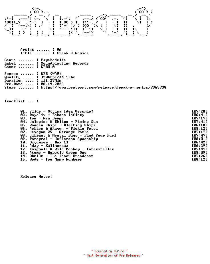 NFO for the release VA-Freak-A-Nomics-(SBR010)-WEB-2026-FALCON by FALCON