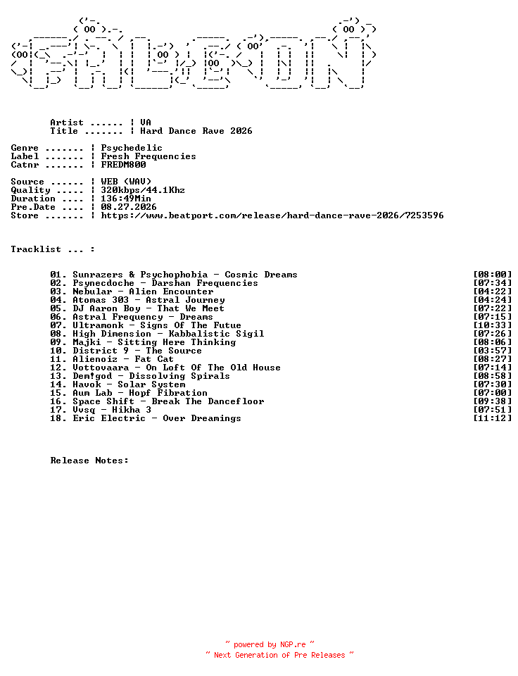 NFO for the release VA-Hard_Dance_Rave_2026-(FREDM800)-WEB-2026-FALCON by FALCON
