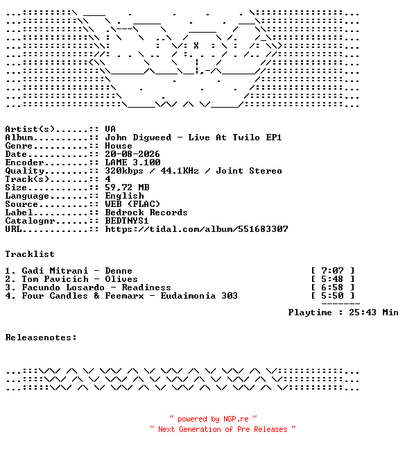 NFO for the release VA-John_Digweed__Live_At_Twilo_EP1-BEDTNYS1-WEB-2026-WAV by WAV