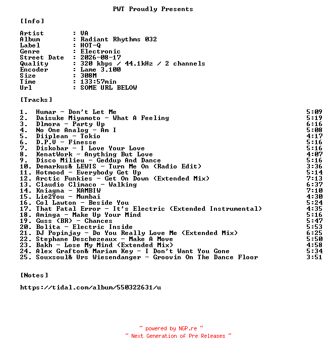 NFO for the release VA-Radiant_Rhythms_032-WEB-2026-PWT by PWT