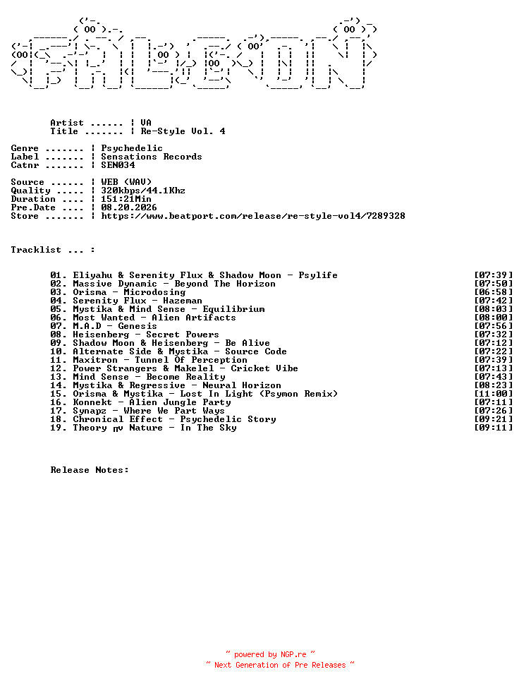 NFO for the release VA-Re-Style_Vol._4-(SEN034)-WEB-2026-FALCON by FALCON