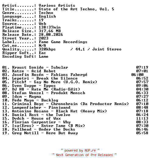 NFO for the release VA-State_of_the_Art_Techno_Vol_5-WEB-2023-XTC_iNT by XTC_iNT
