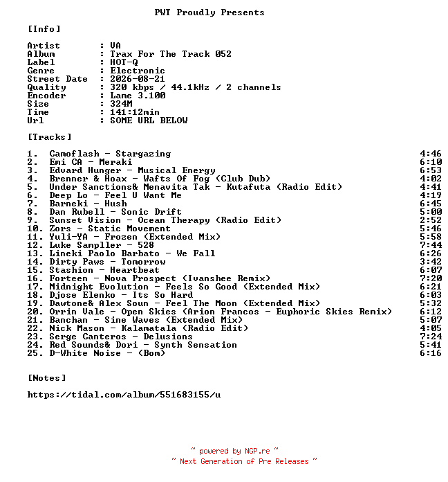 NFO for the release VA-Trax_For_The_Track_052-WEB-2026-PWT by PWT