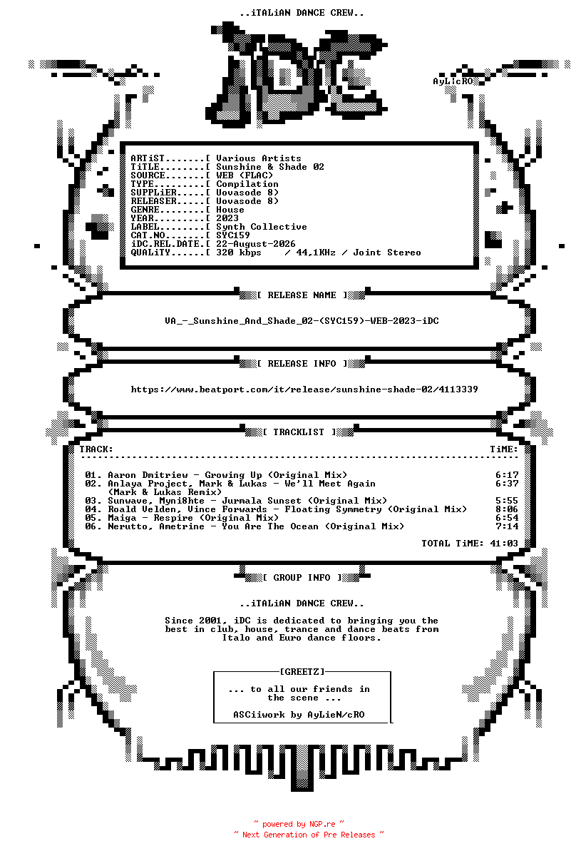 NFO for the release VA_-_Sunshine_And_Shade_02-(SYC159)-WEB-2023-iDC by iDC
