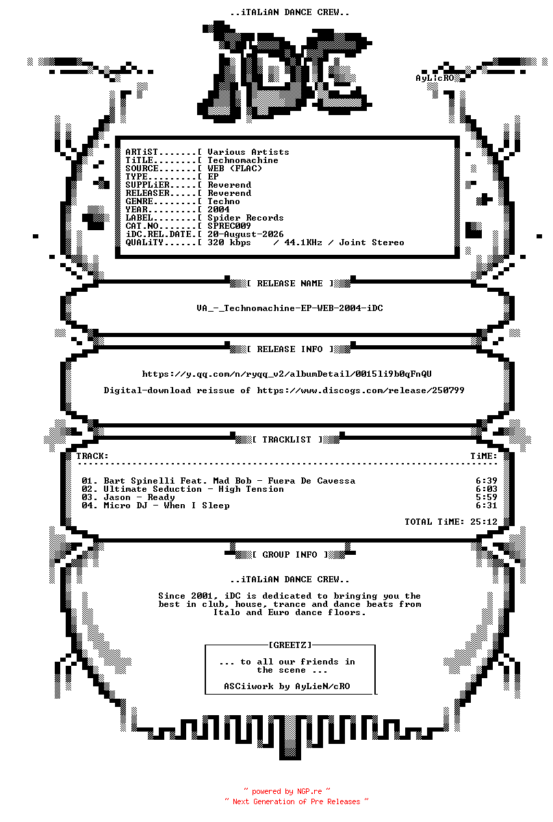 NFO for the release VA_-_Technomachine-EP-WEB-2004-iDC by iDC