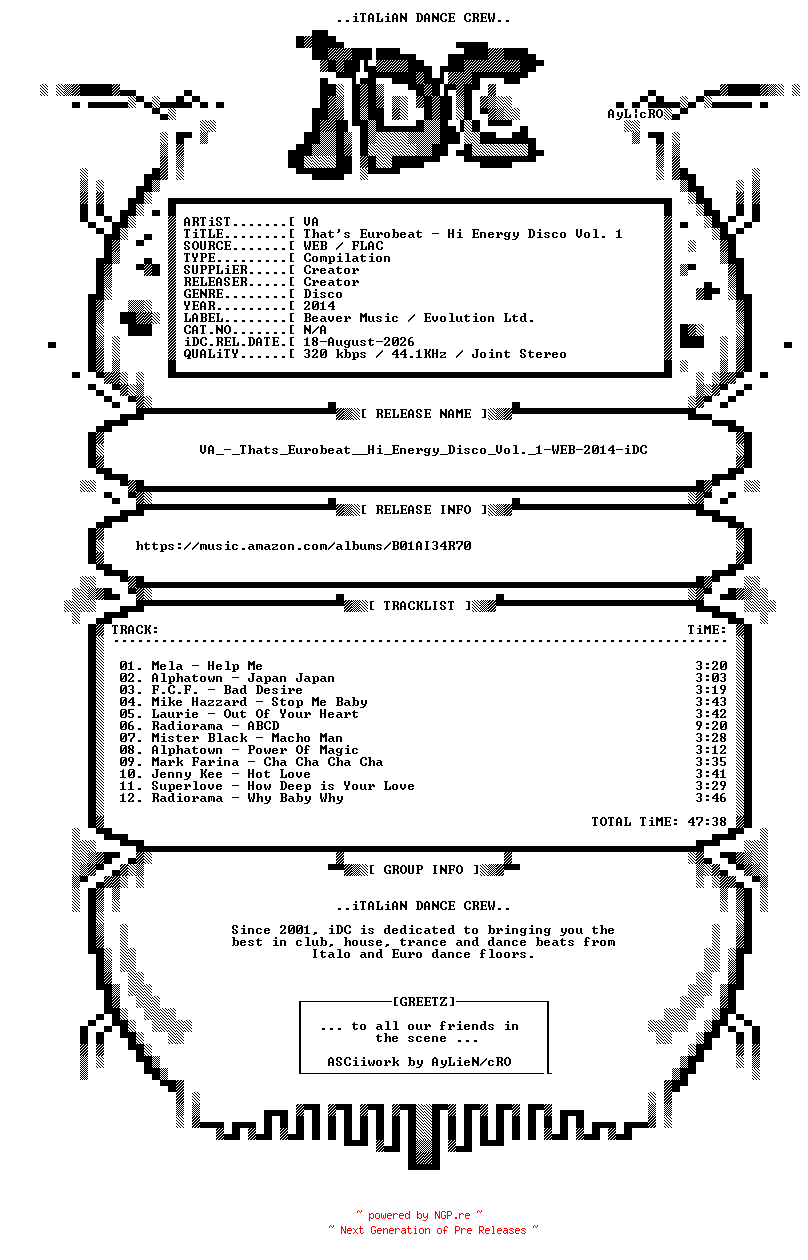 NFO for the release VA_-_Thats_Eurobeat__Hi_Energy_Disco_Vol._1-WEB-2014-iDC by iDC