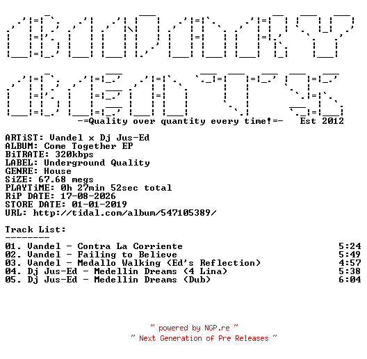 NFO for the release Vandel_x_Dj_Jus-Ed-Come_Together_EP-(UQ-072)-WEB-2019-BB by BB