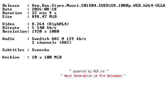 NFO for the release Vem.Kan.Styra.Mauri.S01E04.SWEDiSH.1080p.WEB.h264-OLLA by OLLA