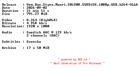 NFO for the release Vem.Kan.Styra.Mauri.S01E08.SWEDiSH.1080p.WEB.h264-OLLA by OLLA