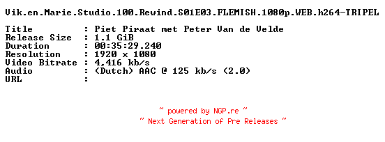 NFO for the release Vik.en.Marie.Studio.100.Rewind.S01E03.FLEMISH.1080p.WEB.h264-TRIPEL by TRIPEL