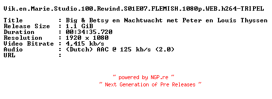 NFO for the release Vik.en.Marie.Studio.100.Rewind.S01E07.FLEMISH.1080p.WEB.h264-TRIPEL by TRIPEL