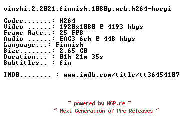NFO for the release Vinski.2.2021.FiNNiSH.1080p.WEB.H264-KORPI by KORPI