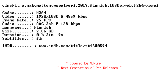 NFO for the release Vinski.Ja.Nakymattomyyspulveri.2019.FiNNiSH.1080p.WEB.H264-KORPI by KORPI