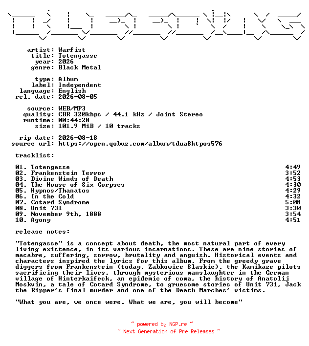NFO for the release Warfist-Totengasse-WEB-2026-BLEEDiNG by BLEEDiNG