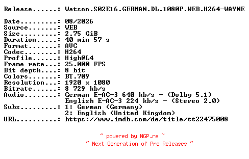 NFO for the release Watson.S02E16.GERMAN.DL.1080P.WEB.H264-WAYNE by WAYNE