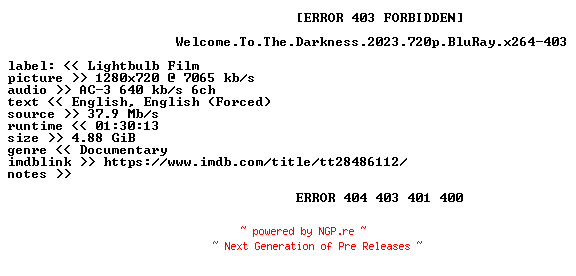 NFO for the release Welcome.To.The.Darkness.2023.720p.BluRay.x264-403 by 403
