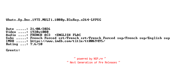 NFO for the release Whats.Up.Doc.1972.MULTi.1080p.BluRay.x264-LYPSG by LYPSG