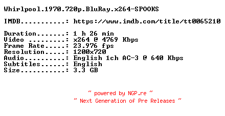 NFO for the release Whirlpool.1970.720p.BluRay.x264-SPOOKS by SPOOKS