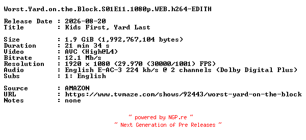 NFO for the release Worst.Yard.on.the.Block.S01E11.1080p.WEB.h264-EDITH by EDITH