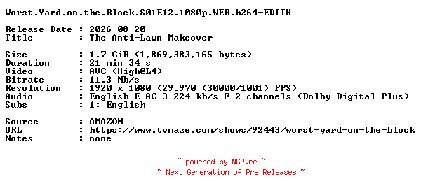 NFO for the release Worst.Yard.on.the.Block.S01E12.1080p.WEB.h264-EDITH by EDITH
