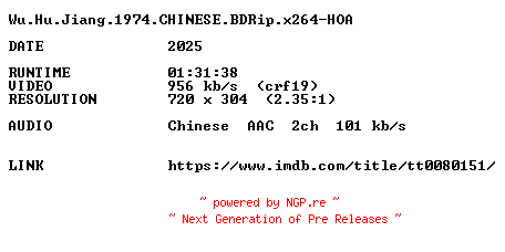 NFO for the release Wu.Hu.Jiang.1974.CHINESE.BDRip.x264-HOA by HOA