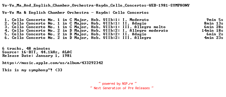 NFO for the release Yo-Yo_Ma_And_English_Chamber_Orchestra-Haydn_Cello_Concertos-WEB-1981-SYMPHONY by SYMPHONY