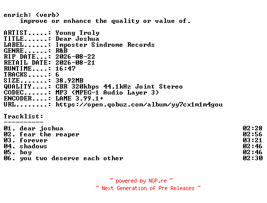 NFO for the release Young_Truly-Dear_Joshua-EP-WEB-2026-ENRiCH by ENRiCH