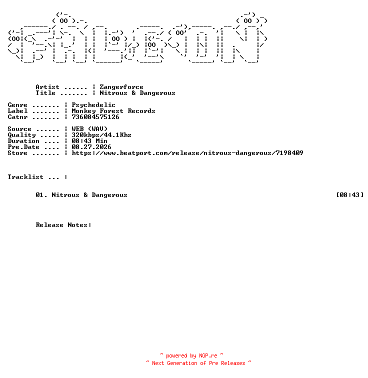 NFO for the release Zangerforce-Nitrous_And_Dangerous-(736084575126)-SINGLE-WEB-2026-FALCON by FALCON