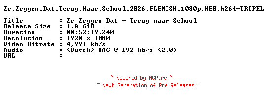 NFO for the release Ze.Zeggen.Dat.Terug.Naar.School.2026.FLEMISH.1080p.WEB.h264-TRIPEL by TRIPEL