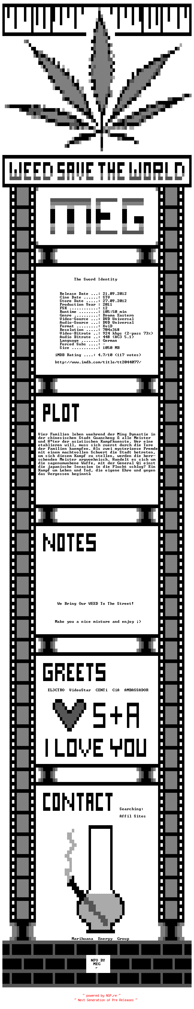 NFO for the release The.Sword.Identity.German.2011.AC3.BDRiP.XviD-MEG by MEG