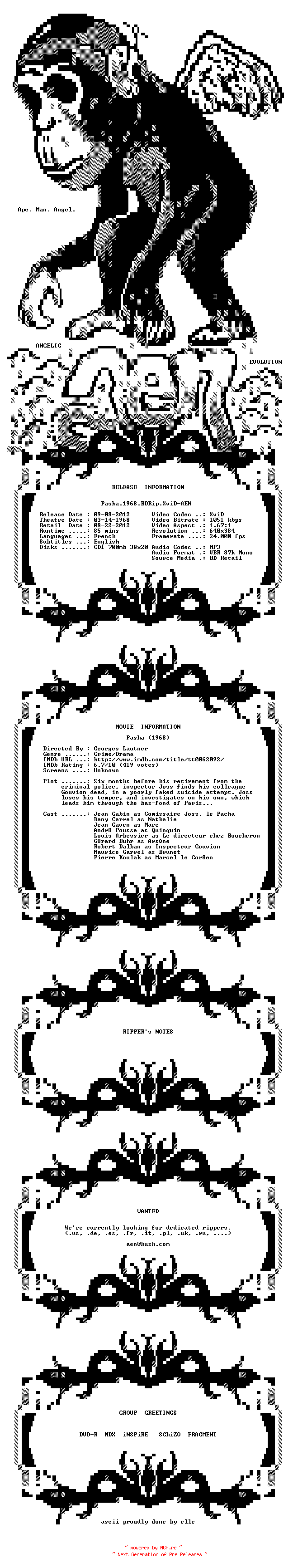 NFO for the release Pasha.1968.BDRip.XviD-AEN by AEN