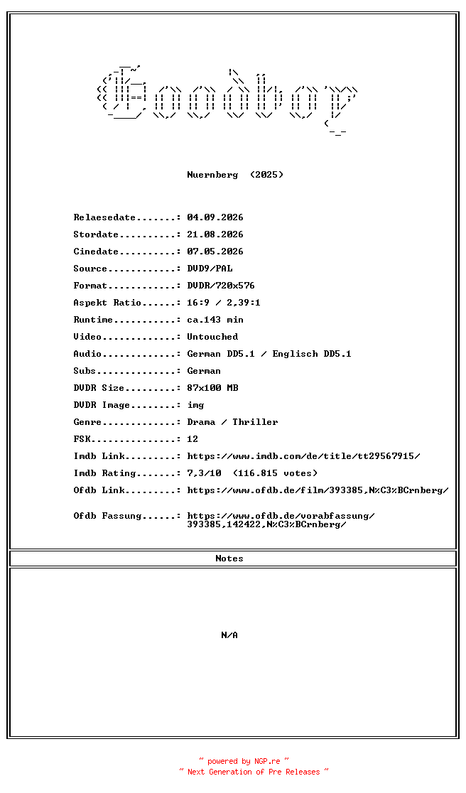 NFO for the release Nuernberg.GERMAN.2025.DL.COMPLETE.PAL.DVD9-Goodboy by Goodboy