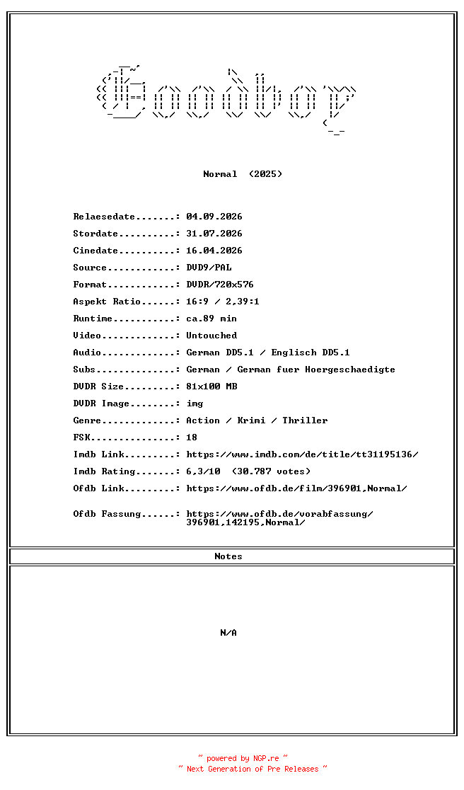 NFO for the release Normal.GERMAN.2025.DL.COMPLETE.PAL.DVD9-Goodboy by Goodboy